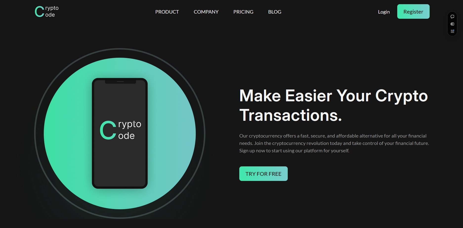 Crypto Code Landing Web Page